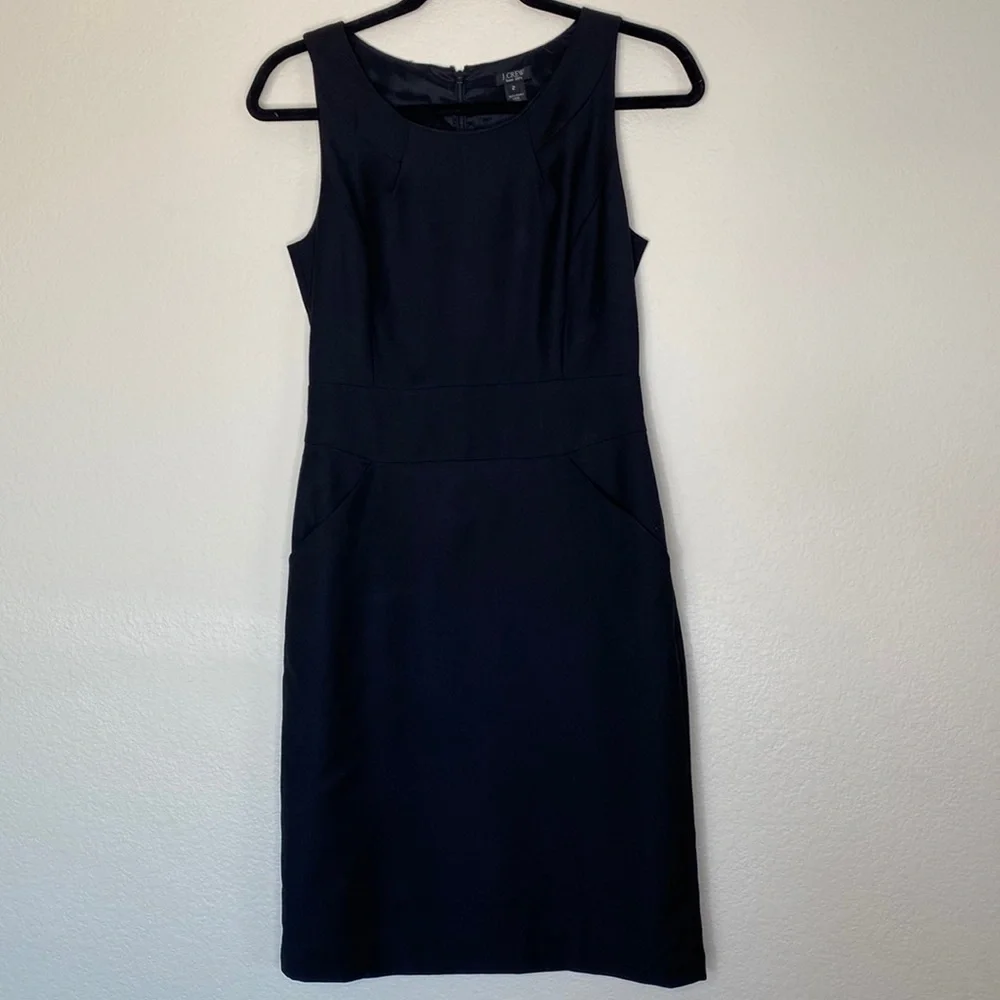 J. Crew dress Sz 2 two women’s black super 120’s black wool lined tank pockets